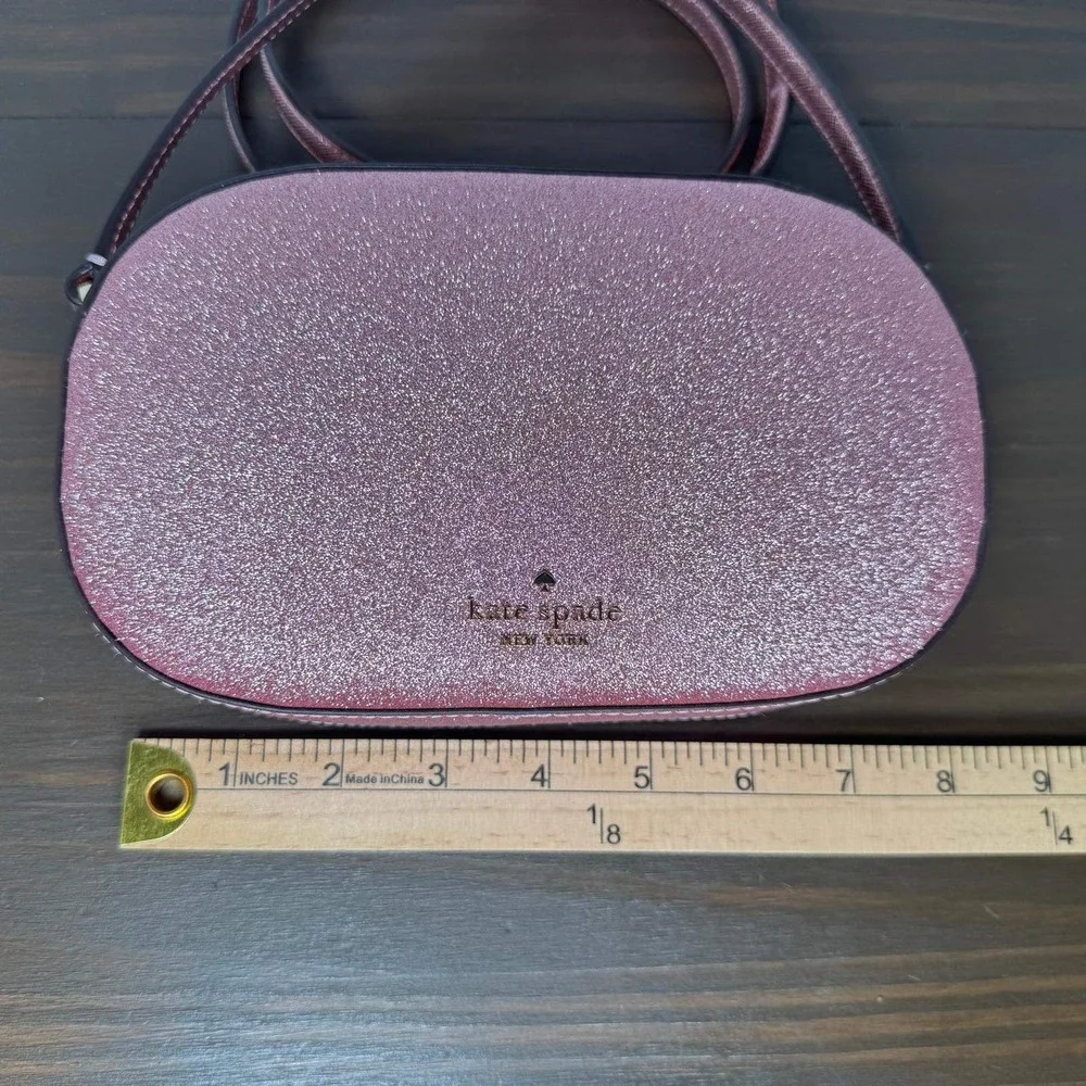 Kate Spade Crossbody Bag Glimmer Pink Glitter Oval Camera‎ Bag Small NWT